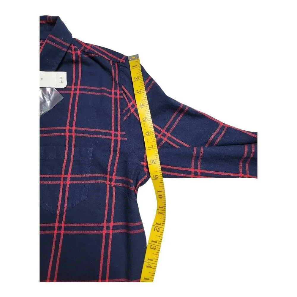 NWT Gap Women's Boyfriend Fit 100% Cotton Medium Button-Up Red Blue Plaid Top‎ - Picture 10 of 10